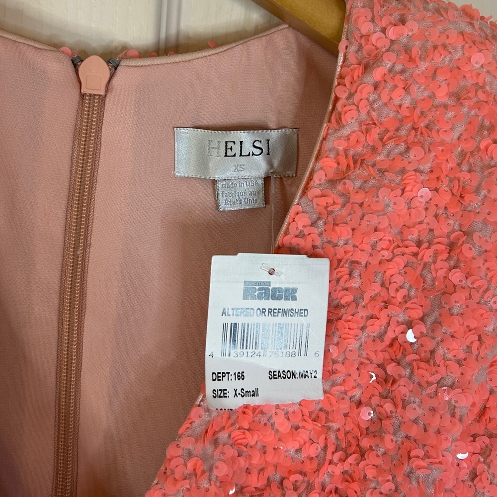 Helsi Jodi NWT Coral Sequin Mini Dress Sleeveless plunging Party Cocktail XS - Picture 6 of 11